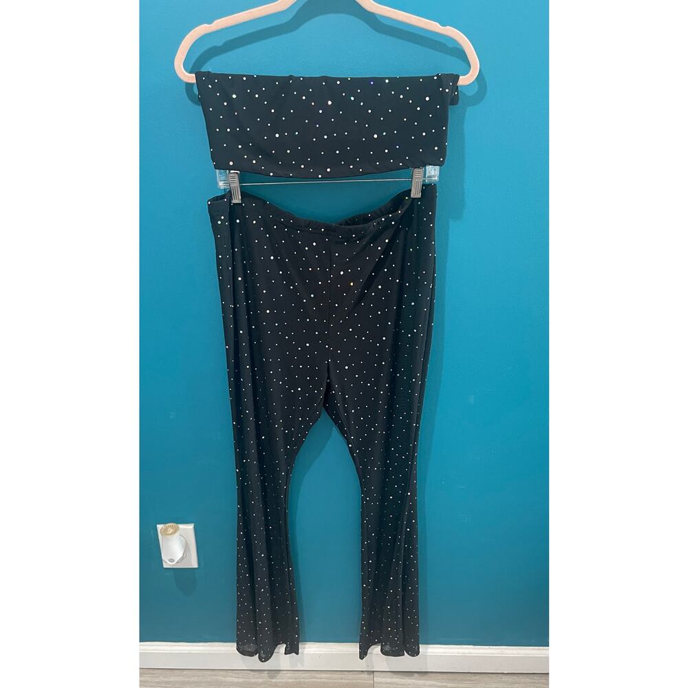 1XL SHEIN Curve Black Bedazzled Tube Top and Pants Set